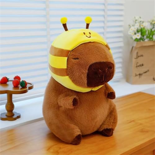 Xiyocadt Capybara Plüschtier,Wasserschwein Kuscheltier,Capybara Plüschtier Mit Schwimmring Und Sonnenbrille,Mit Erdbeerkopfbedeckung Kuscheltier,Plüsch Puppenkissen Für Jungen Mädchen (40cm,B) von Xiyocadt