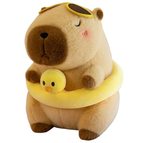 Xiyocadt Capybara Plüschtier 25cm, Plush Capybara Puppe Stofftier Kuscheltier mit Hut Schwimmring Fliege Mandarine für Mädchen Jungen Kinder (Schwimmring) von Xiyocadt
