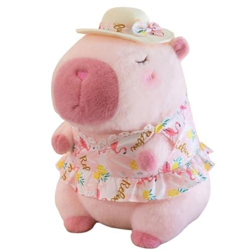 Xiyocadt Capybara Plüschtier 25cm, Plush Capybara Puppe Stofftier Kuscheltier mit Hut Schwimmring Fliege Mandarine für Mädchen Jungen Kinder (rosa) von Xiyocadt