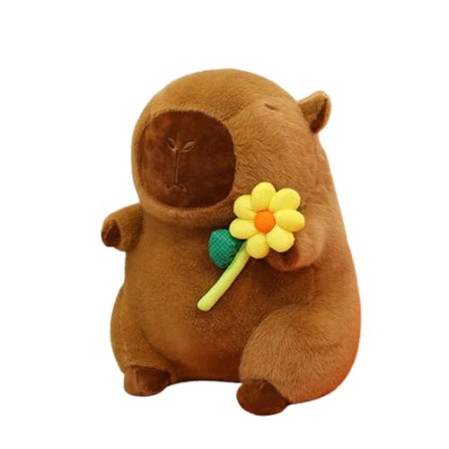 Xiyocadt Capybara Plüschtier Rucksack,Niedliche Blume hält Plüschtier Cartoon Capybara Puppe,Plüsch Rucksack für Erwachsene Kuscheltier Kinder (23cm,gelbe) von Xiyocadt
