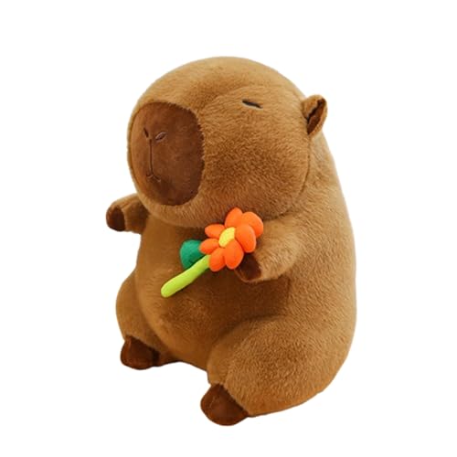 Xiyocadt Capybara Plüschtier Rucksack,Niedliche Blume hält Plüschtier Cartoon Capybara Puppe,Plüsch Rucksack für Erwachsene Kuscheltier Kinder (30cm,orange) von Xiyocadt