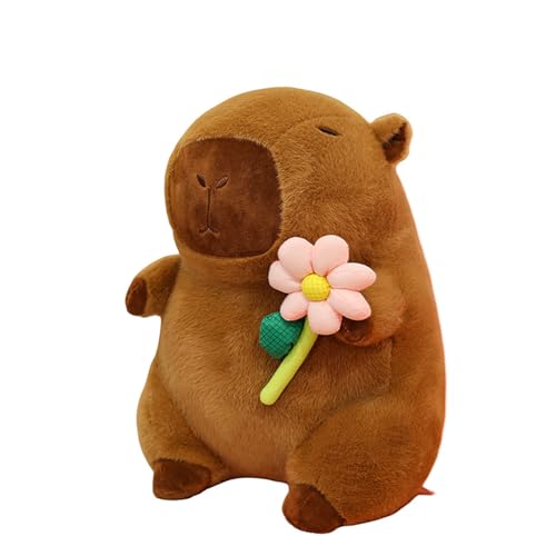 Xiyocadt Capybara Plüschtier Rucksack,Niedliche Blume hält Plüschtier Cartoon Capybara Puppe,Plüsch Rucksack für Erwachsene Kuscheltier Kinder (30cm,rosa) von Xiyocadt