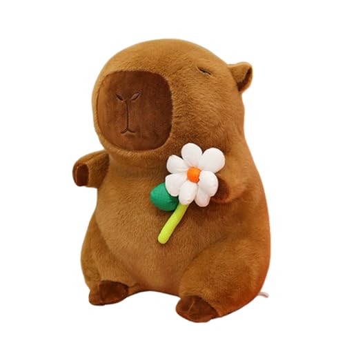 Xiyocadt Capybara Plüschtier Rucksack,Niedliche Blume hält Plüschtier Cartoon Capybara Puppe,Plüsch Rucksack für Erwachsene Kuscheltier Kinder (30cm,weiße) von Xiyocadt