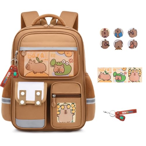 Xiyocadt Capybara Rucksack, Capybara Niedlicher Cartoon Rucksack, Niedlicher Capybara Schultasche, Kawai Capybara Schulrucksack Schreibwaren, Gutes Geschenk für Jungen und Mädchen (Braun) von Xiyocadt