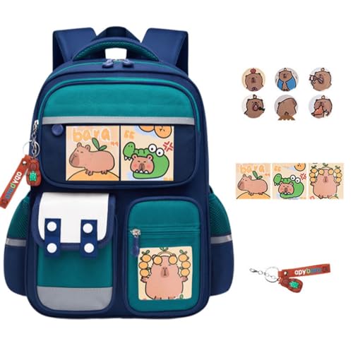 Xiyocadt Capybara Rucksack, Capybara Niedlicher Cartoon Rucksack, Niedlicher Capybara Schultasche, Kawai Capybara Schulrucksack Schreibwaren, Gutes Geschenk für Jungen und Mädchen (Grün) von Xiyocadt