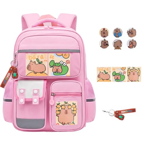 Xiyocadt Capybara Rucksack, Capybara Niedlicher Cartoon Rucksack, Niedlicher Capybara Schultasche, Kawai Capybara Schulrucksack Schreibwaren, Gutes Geschenk für Jungen und Mädchen (Rosa) von Xiyocadt