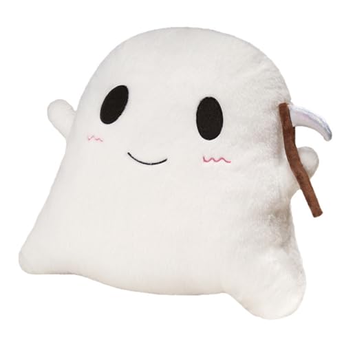 Xiyocadt Cartoon Geist mit Sichel Plüschtier Weich Plüsch Puppe Spielzeug Stofftier, Ghost Cushion Halloween, Ghost Cuddly Toy, Halloween Dekoration Für Kinder Geschenk (40 * 50cm,Weiß) von Xiyocadt