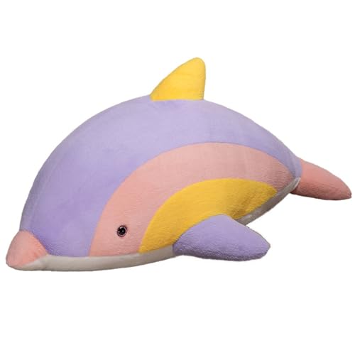 Xiyocadt Delfin Kuscheltier,Süßer Regenbogen Delfin Plüsch,Bunter Delfin Kissen Ausgestopfte Meerestiere Pelziges Plüschkissen Geschenke for Kinder Erwachsen (90cm) von Xiyocadt