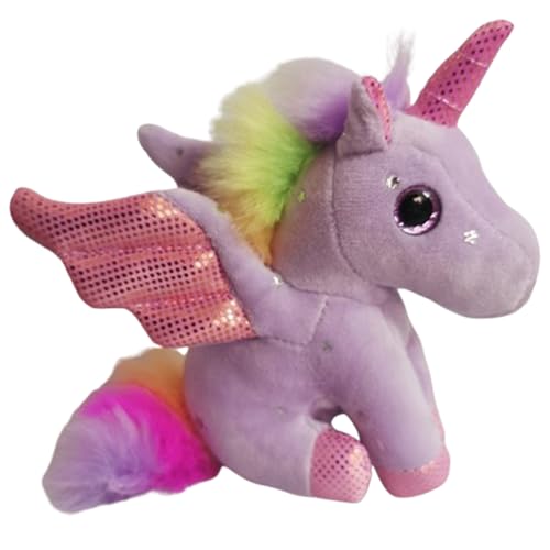 Xiyocadt Einhorn Stofftier Plüschtier, Regenbogen Flügel Kuscheltier Klein Schlüsselanhänger, Plüschkissen Spielzeug Geschenk für Mädchen, Jungen Zum Kuscheln & Spielen (15CM Flügel Violett) von Xiyocadt
