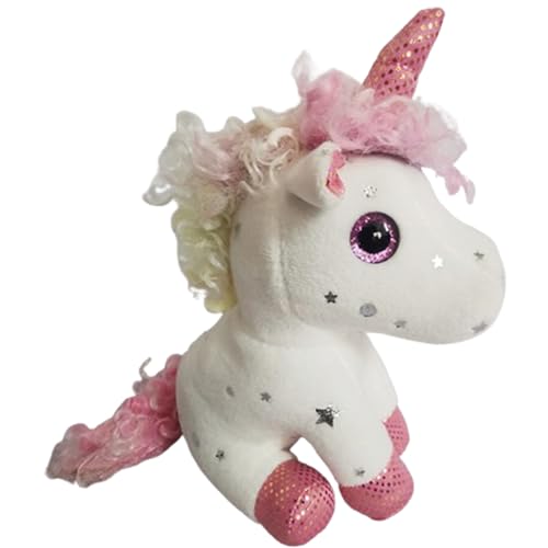 Xiyocadt Einhorn Stofftier Plüschtier, Regenbogen Flügel Kuscheltier Klein Schlüsselanhänger, Plüschkissen Spielzeug Geschenk für Mädchen, Jungen Zum Kuscheln & Spielen (15CM lockige Weiß) von Xiyocadt