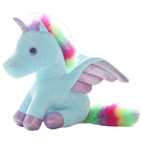 Xiyocadt Einhorn Stofftier Plüschtier, Regenbogen Flügel Kuscheltier Klein Schlüsselanhänger, Plüschkissen Spielzeug Geschenk für Mädchen, Jungen Zum Kuscheln & Spielen (20CM Blau) von Xiyocadt