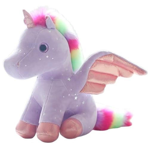 Xiyocadt Einhorn Stofftier Plüschtier, Regenbogen Flügel Kuscheltier Klein Schlüsselanhänger, Plüschkissen Spielzeug Geschenk für Mädchen, Jungen Zum Kuscheln & Spielen (20CM Violett) von Xiyocadt