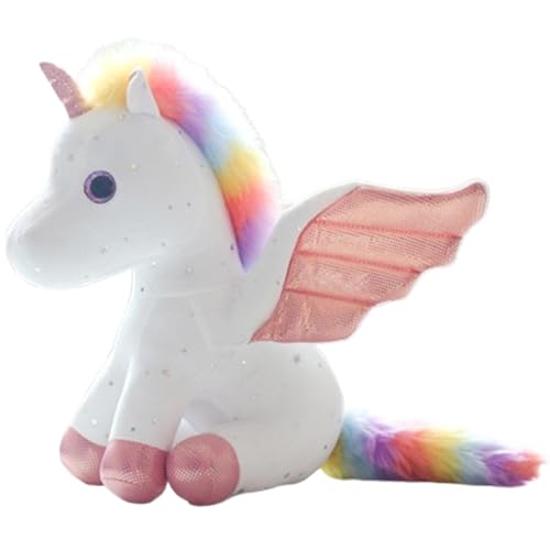 Xiyocadt Einhorn Stofftier Plüschtier, Regenbogen Flügel Kuscheltier Klein Schlüsselanhänger, Plüschkissen Spielzeug Geschenk für Mädchen, Jungen Zum Kuscheln & Spielen (20CM Weiß) von Xiyocadt