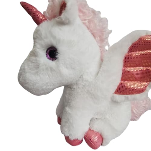 Xiyocadt Einhorn Stofftier Plüschtier, Regenbogen Flügel Kuscheltier Klein Schlüsselanhänger, Plüschkissen Spielzeug Geschenk für Mädchen, Jungen Zum Kuscheln & Spielen (25CM ScrollWeiß) von Xiyocadt