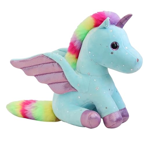 Xiyocadt Einhorn Stofftier Plüschtier, Regenbogen Flügel Kuscheltier Klein Schlüsselanhänger, Plüschkissen Spielzeug Geschenk für Mädchen, Jungen Zum Kuscheln & Spielen (28CM Blau) von Xiyocadt