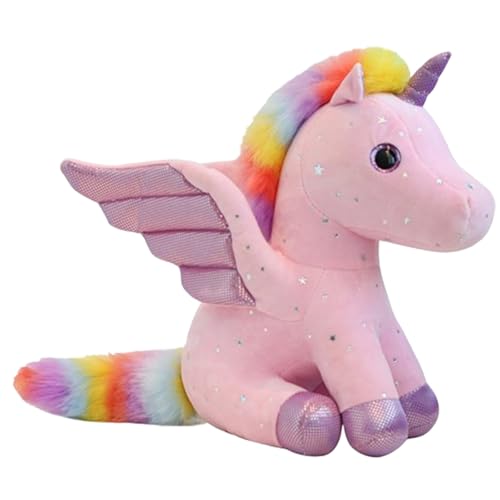 Xiyocadt Einhorn Stofftier Plüschtier, Regenbogen Flügel Kuscheltier Klein Schlüsselanhänger, Plüschkissen Spielzeug Geschenk für Mädchen, Jungen Zum Kuscheln & Spielen (28CM Rosa) von Xiyocadt