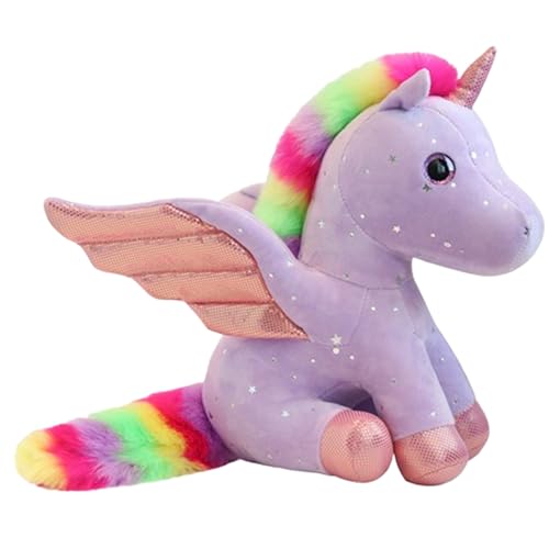Xiyocadt Einhorn Stofftier Plüschtier, Regenbogen Flügel Kuscheltier Klein Schlüsselanhänger, Plüschkissen Spielzeug Geschenk für Mädchen, Jungen Zum Kuscheln & Spielen (28CM Violett) von Xiyocadt