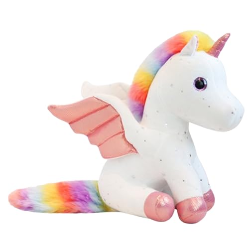 Xiyocadt Einhorn Stofftier Plüschtier, Regenbogen Flügel Kuscheltier Klein Schlüsselanhänger, Plüschkissen Spielzeug Geschenk für Mädchen, Jungen Zum Kuscheln & Spielen (28CM Weiß) von Xiyocadt