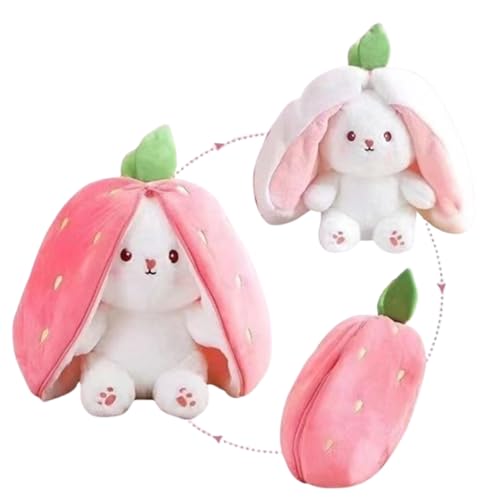 Xiyocadt Große Ohren Hase Kuscheltier, Transformation DREI Formen Hase Plüschtier, Weich Kaninchen Stofftier Spielzeug Kissen für Ostern Geschenk Kinder, Erwachsene, Freundinnen (18CM,Erdbeere) von Xiyocadt