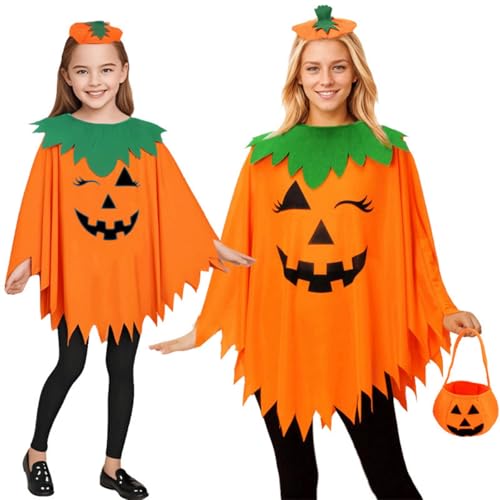 Xiyocadt Halloween-Kostüm Mit Kürbisfancy Dress Costumes Women's Pumpkin, Poncho Damen Halloween Costume Pumpkin Dress Set with Pumpkins Hat for Children, Adults, Baby (85CM,Gelb) von Xiyocadt
