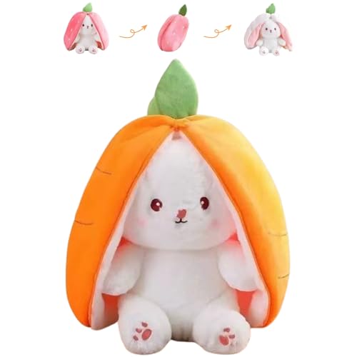 Xiyocadt Hase Kuscheltier Erdbeere,Hasen Verstecken Plüschtier,Gefülltes Kaninchen Mit Karotten Und Erdbeeren,Bunny Stuffed Animal, Geburtstagsgeschenk Für Jungen, Mädchen, Kinder (25cm,orange) von Xiyocadt