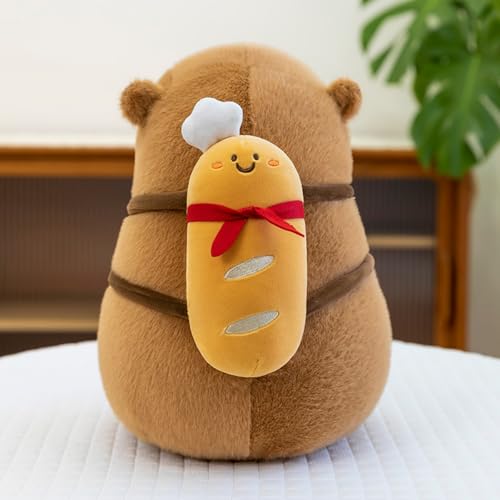 Xiyocadt Kawaii Capybara Plüsch Kissen Spielzeug Geschenk, Niedliches Capybara Kuscheltier mit Brot Rucksack, Simulation Tier Capybara Puppen, Zum Geburtstag für Kinder Geeignet (30cm,fagun) von Xiyocadt