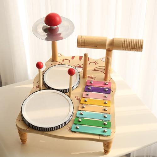 Xiyocadt Kinderschlagzeug ab 3 Jahre, Xylophon Kinder, Montessori Spielzeug Kindertrommel für Weihnacht Geschenk Junge Mädchen (Kätzchen) von Xiyocadt