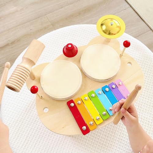 Xiyocadt Kinderschlagzeug ab 3 Jahre, Xylophon Kinder, Montessori Spielzeug Kindertrommel für Weihnacht Geschenk Junge Mädchen (Multifunktional A) von Xiyocadt