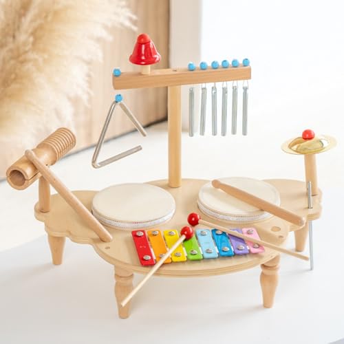 Xiyocadt Kinderschlagzeug ab 3 Jahre, Xylophon Kinder, Montessori Spielzeug Kindertrommel für Weihnacht Geschenk Junge Mädchen (Multifunktional B) von Xiyocadt