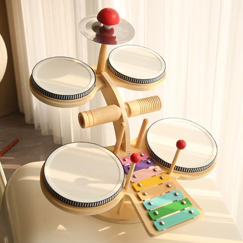 Xiyocadt Kinderschlagzeug ab 3 Jahre, Xylophon Kinder, Montessori Spielzeug Kindertrommel für Weihnacht Geschenk Junge Mädchen (Schlagzeug) von Xiyocadt