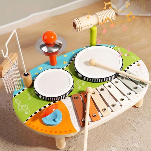 Xiyocadt Kinderschlagzeug ab 3 Jahre, Xylophon Kinder, Montessori Spielzeug Kindertrommel für Weihnacht Geschenk Junge Mädchen (Windspiel) von Xiyocadt