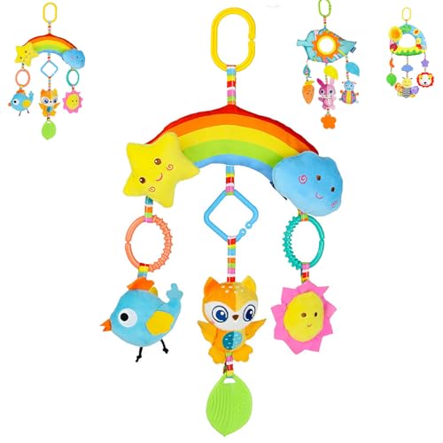 Xiyocadt Kinderwagen Spielzeug,Baby Mobile Regenbogen Tiere Mobile für Babybett, Activity spirale Baby, Aktivität pädagogische Plüschtier, Kinderwagenkette für Kinderbett/Autositz/Babyschale (A) von Xiyocadt