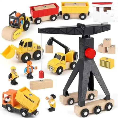 Xiyocadt Kran Spielzeug, Holzspielzeug ab 2 Jahre, Baukästen aus Holz mit Portalkran, Kranwagen, Bagger Spielzeug, Abschleppfahrzeug (Set 1) von Xiyocadt