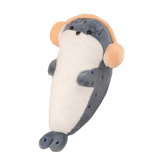 Xiyocadt Kuscheltier Groß Kopfhörern Weicher Plüsc,Seal Puppe werfen Kissen mit Kopfhörern, Mädchen schlafen Lappen Puppe Kissen, Plüschtier Geschenke für Kinder Freunde Familie (70cm,blau) von Xiyocadt