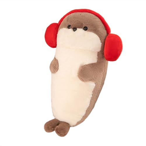 Xiyocadt Kuscheltier Groß Kopfhörern Weicher Plüsc,Seal Puppe werfen Kissen mit Kopfhörern, Mädchen schlafen Lappen Puppe Kissen, Plüschtier Geschenke für Kinder Freunde Familie (70cm,braun) von Xiyocadt