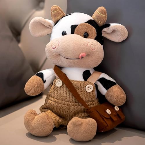 Xiyocadt Kuscheltier Kuh, Ankleiden Rucksack Milchkuh Plüschtier, Kleidung Kann Ausgezogen Werden Plüsch Puppe, Stofftier Spielzeug Plüschkissen Geschenk für Kinder Jungen Mädchen (30CM,braun) von Xiyocadt