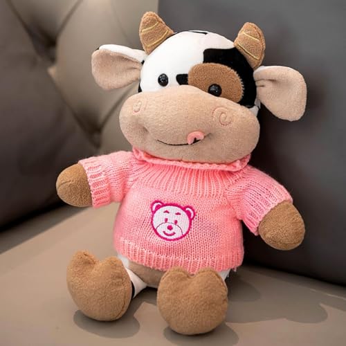 Xiyocadt Kuscheltier Kuh, Ankleiden Rucksack Milchkuh Plüschtier, Kleidung Kann Ausgezogen Werden Plüsch Puppe, Stofftier Spielzeug Plüschkissen Geschenk für Kinder Jungen Mädchen (30CM,rosa) von Xiyocadt