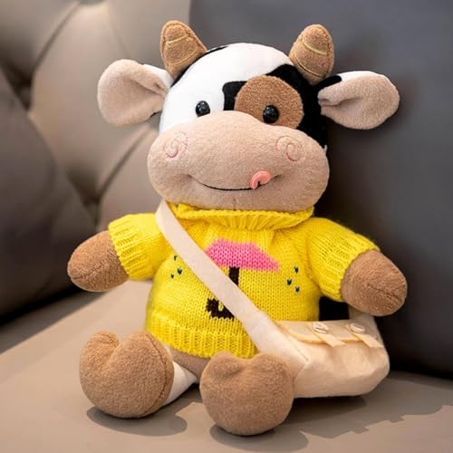 Xiyocadt Kuscheltier Kuh, Ankleiden Rucksack Milchkuh Plüschtier, Kleidung Kann Ausgezogen Werden Plüsch Puppe, Stofftier Spielzeug Plüschkissen Geschenk für Kinder Jungen Mädchen (40CM,Gelb) von Xiyocadt