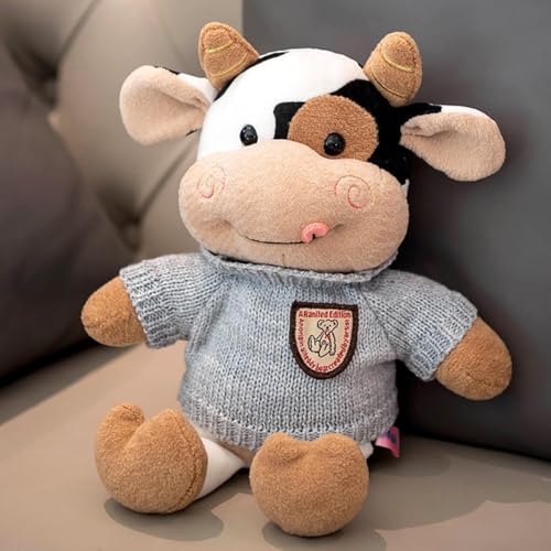 Xiyocadt Kuscheltier Kuh, Ankleiden Rucksack Milchkuh Plüschtier, Kleidung Kann Ausgezogen Werden Plüsch Puppe, Stofftier Spielzeug Plüschkissen Geschenk für Kinder Jungen Mädchen (40CM,Hellblau) von Xiyocadt