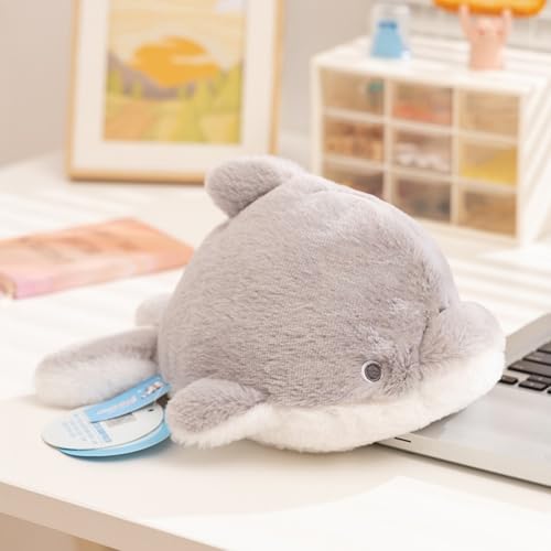 Xiyocadt Meeresreihe Plüschpuppen, Robben Kuscheltier, Wal Plüschtier, Delfine Hai Stofftier Spielzeug Puppe, Plush Kissen Geschenk für Kinder Mädchen Jungs (Grauer Delfin) von Xiyocadt