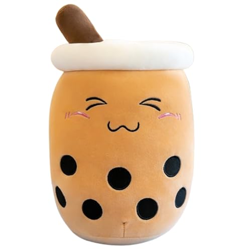 Xiyocadt Milchtee Becher Plüschtier, Panda Modell Eiscreme Variante Mädchen Kissen Figurenspielzeug Puppe, Matcha Erdbeere Simulations Strohhalm Kissen (25cm,Braun 1) von Xiyocadt