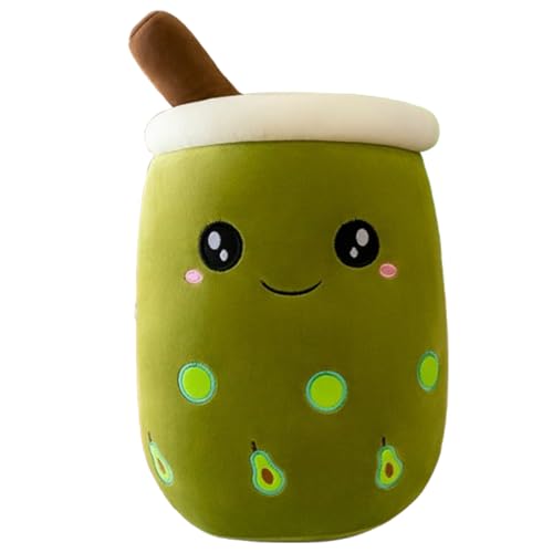 Xiyocadt Milchtee Becher Plüschtier, Panda Modell Eiscreme Variante Mädchen Kissen Figurenspielzeug Puppe, Matcha Erdbeere Simulations Strohhalm Kissen (25cm,Dunkelgrün 2) von Xiyocadt