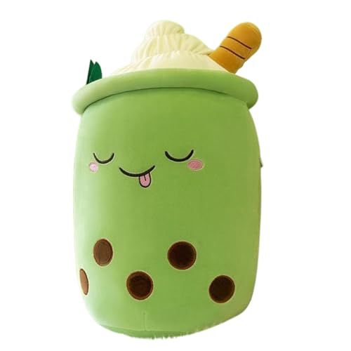 Xiyocadt Milchtee Becher Plüschtier, Panda Modell Eiscreme Variante Mädchen Kissen Figurenspielzeug Puppe, Matcha Erdbeere Simulations Strohhalm Kissen (25cm,Grüne Eiscreme) von Xiyocadt