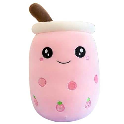 Xiyocadt Milchtee Becher Plüschtier, Panda Modell Eiscreme Variante Mädchen Kissen Figurenspielzeug Puppe, Matcha Erdbeere Simulations Strohhalm Kissen (25cm,Rosa 2) von Xiyocadt