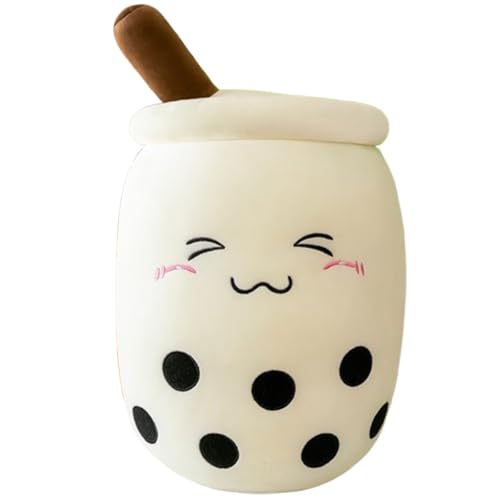 Xiyocadt Milchtee Becher Plüschtier, Panda Modell Eiscreme Variante Mädchen Kissen Figurenspielzeug Puppe, Matcha Erdbeere Simulations Strohhalm Kissen (25cm,Weiß 1) von Xiyocadt