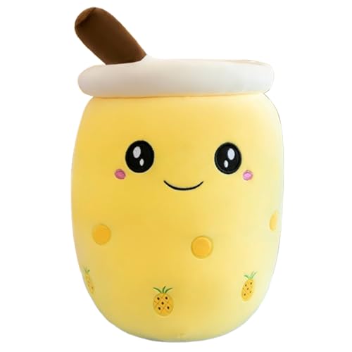 Xiyocadt Milchtee Becher Plüschtier, Panda Modell Eiscreme Variante Mädchen Kissen Figurenspielzeug Puppe, Matcha Erdbeere Simulations Strohhalm Kissen (50cm,Gelb 2) von Xiyocadt