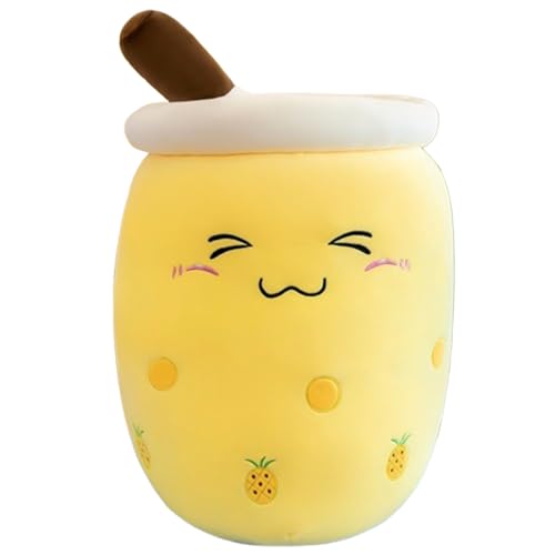 Xiyocadt Milchtee Becher Plüschtier, Panda Modell Eiscreme Variante Mädchen Kissen Figurenspielzeug Puppe, Matcha Erdbeere Simulations Strohhalm Kissen (70cm,Gelb 1) von Xiyocadt