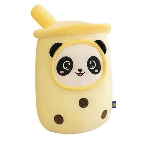 Xiyocadt Milchtee Becher Plüschtier, Panda Modell Eiscreme Variante Mädchen Kissen Figurenspielzeug Puppe, Matcha Erdbeere Simulations Strohhalm Kissen (70cm,Gelber Panda) von Xiyocadt