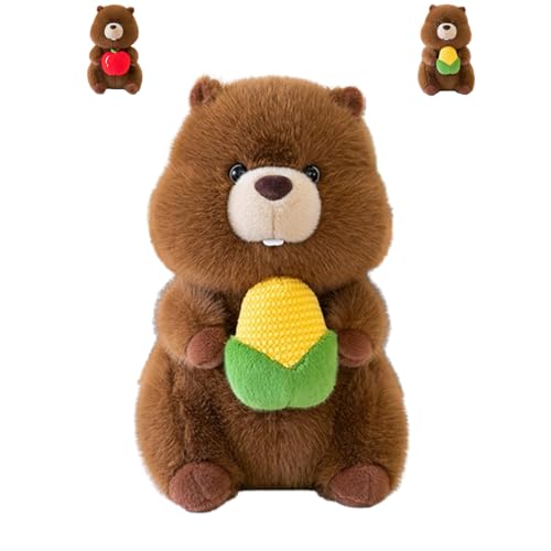 Xiyocadt Murmeltier PlüSchtier Kuscheltier,Sitzend SüßE Kuscheltier Murmeltier,Mit Mais Und äPfel,Weich Und Bequem Murmeltiers Wurfkissen Spielzeug Flauschiger Stofftier - PlüSchtier (25cm,Mais) von Xiyocadt
