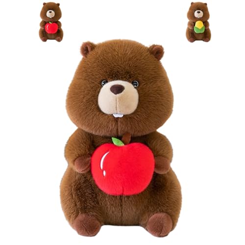 Xiyocadt Murmeltier PlüSchtier Kuscheltier,Sitzend SüßE Kuscheltier Murmeltier,Mit Mais Und äPfel,Weich Und Bequem Murmeltiers Wurfkissen Spielzeug Flauschiger Stofftier - PlüSchtier (30cm,Apfel) von Xiyocadt